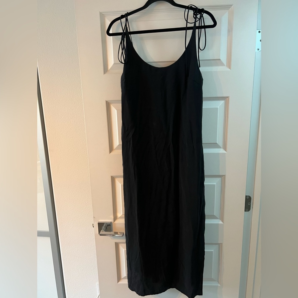 Black Linen Dress with two side slits